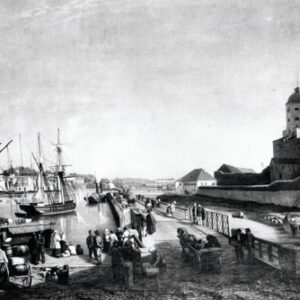 Maalaus Viipurin satamaelämästä 1800-luvulla